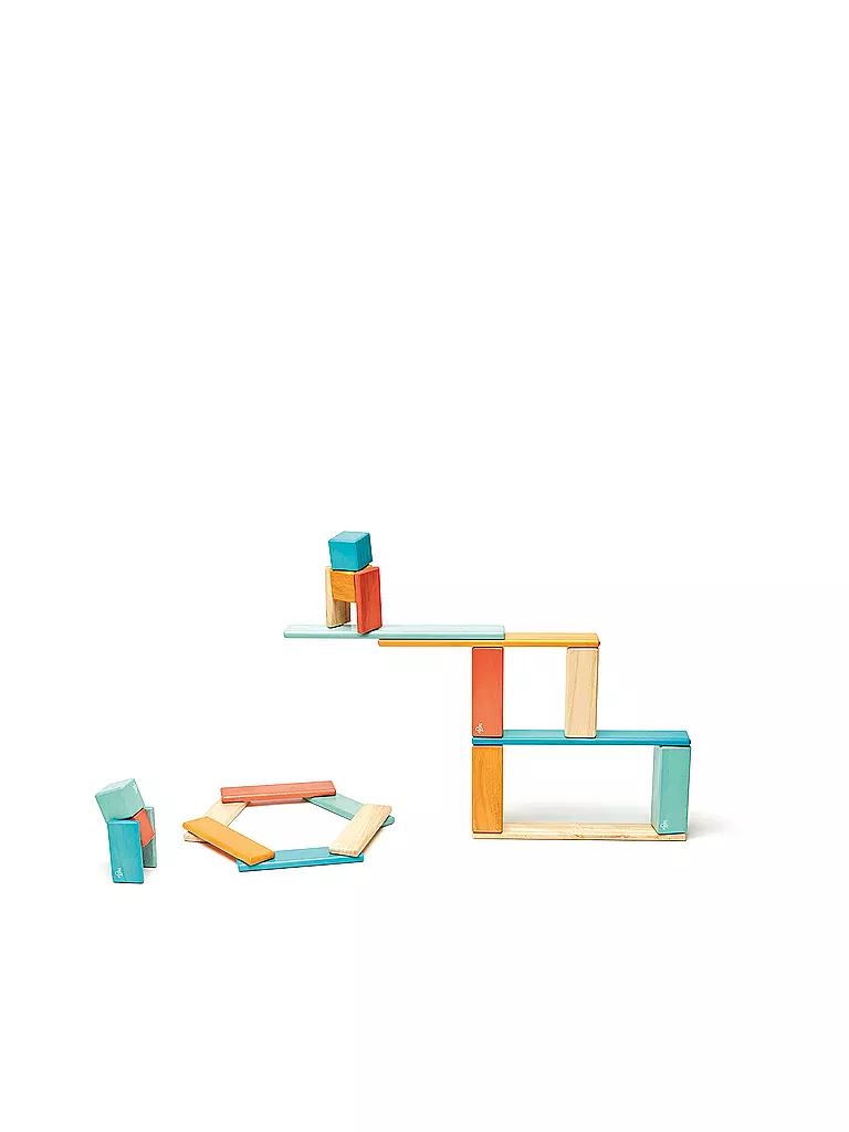 TEGU | 24 Magnetische Holzbausteine orange blau | keine Farbe
