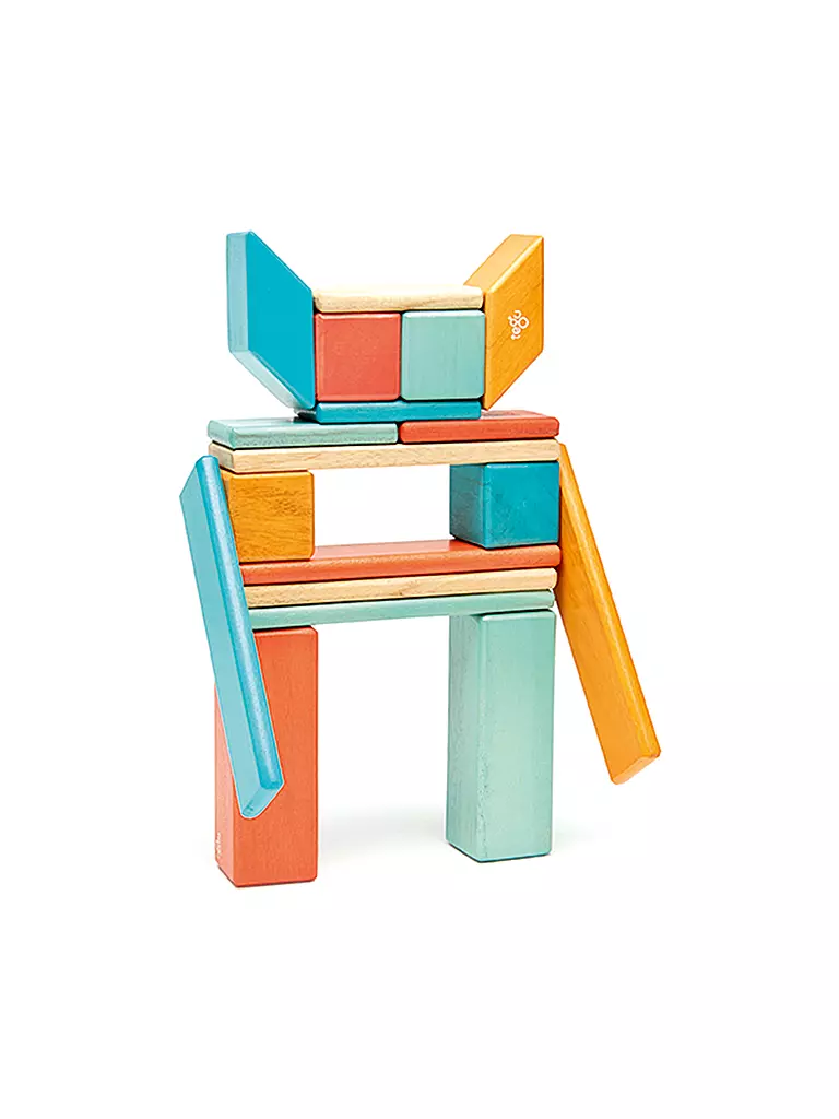 TEGU | 24 Magnetische Holzbausteine orange blau | keine Farbe