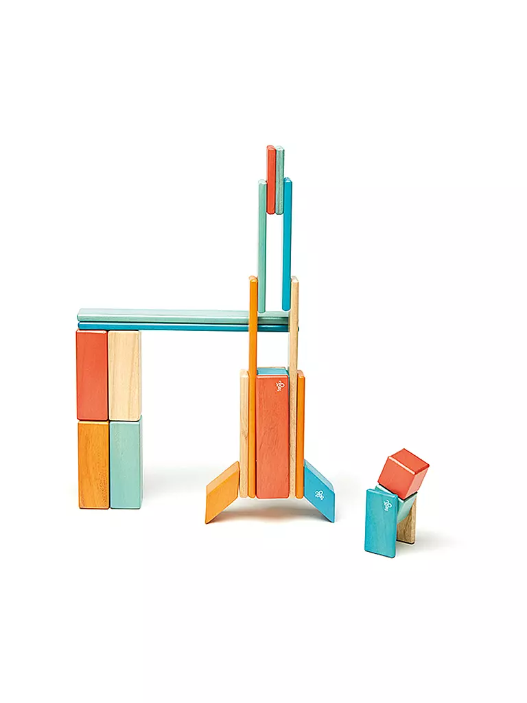TEGU | 24 Magnetische Holzbausteine orange blau | keine Farbe