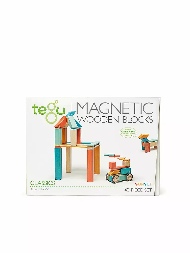 TEGU | 42 Magnetische Holzbausteine orange blau | keine Farbe
