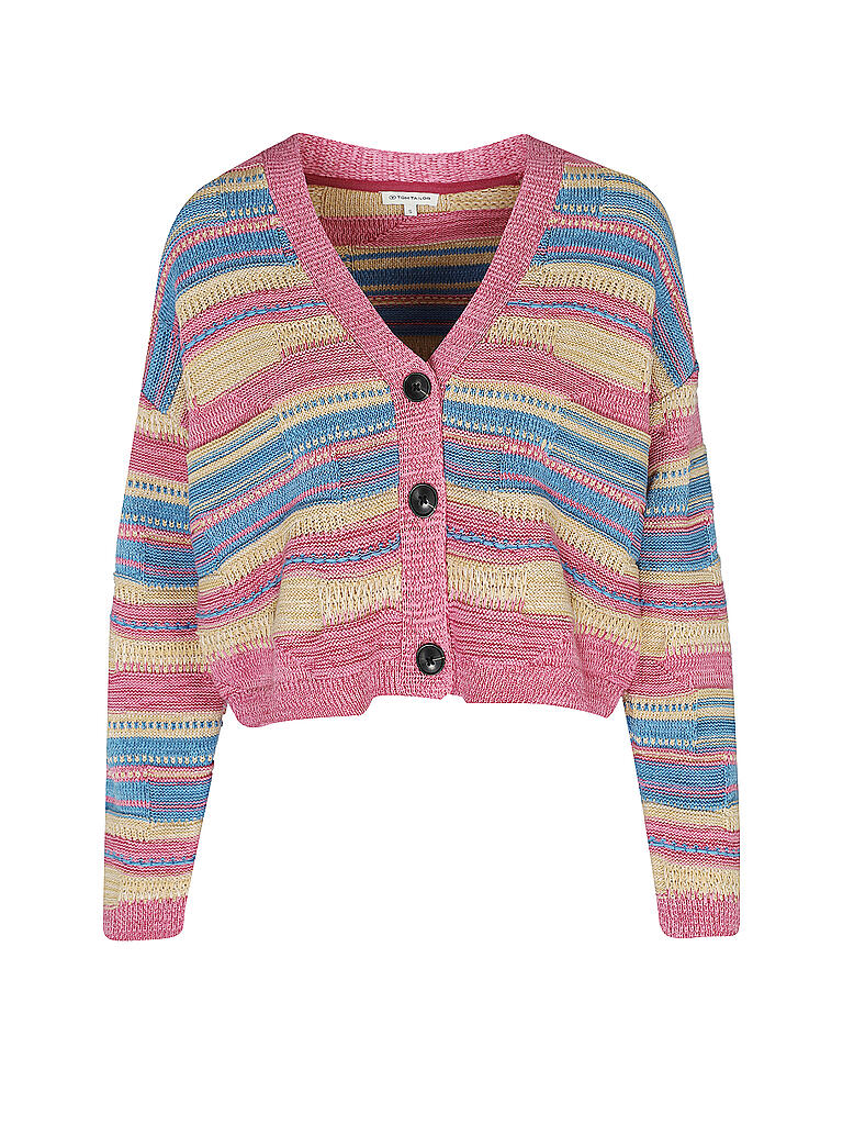 TOM TAILOR Damen Basic Cardigan – Gestreift, 3/4-Arm, Aus Polyester-Baumwolle, Regular Fit, Ca. 62 Cm Lang (Gr. M)