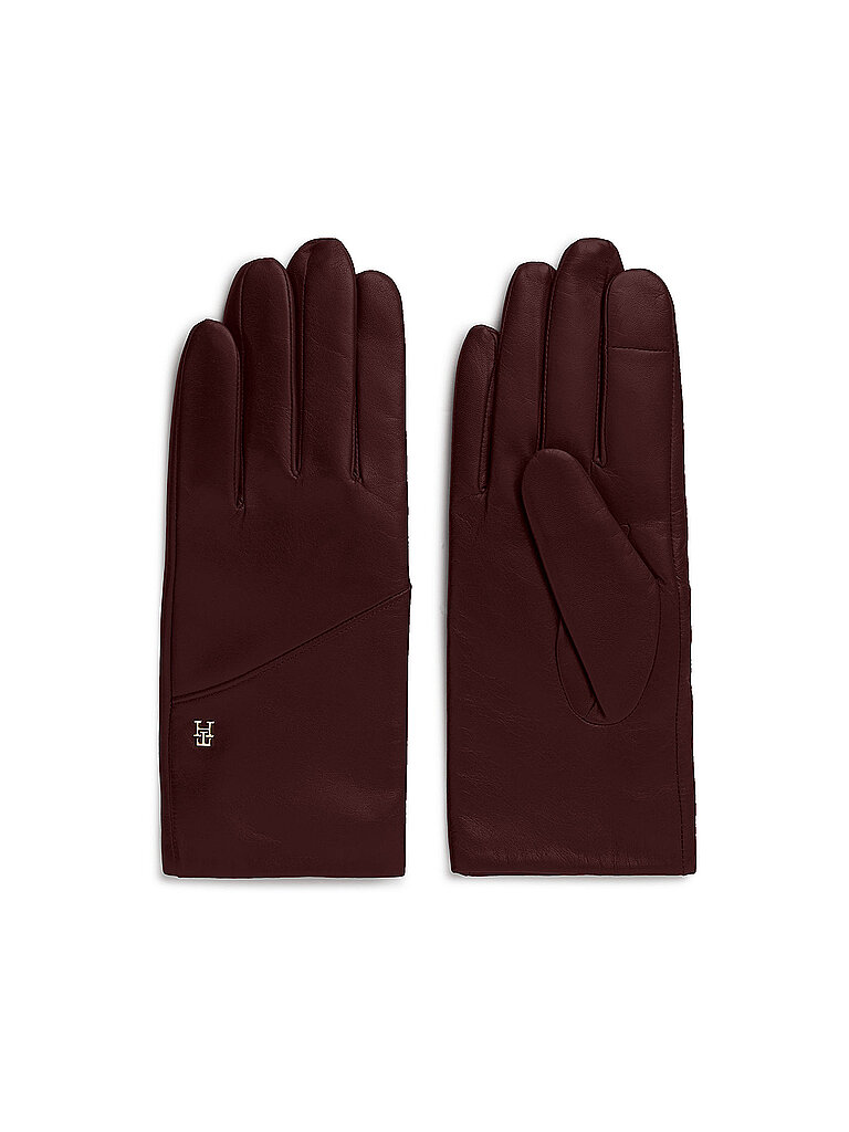 TOMMY HILFIGER Lederhandschuhe  dunkelrot | S/M