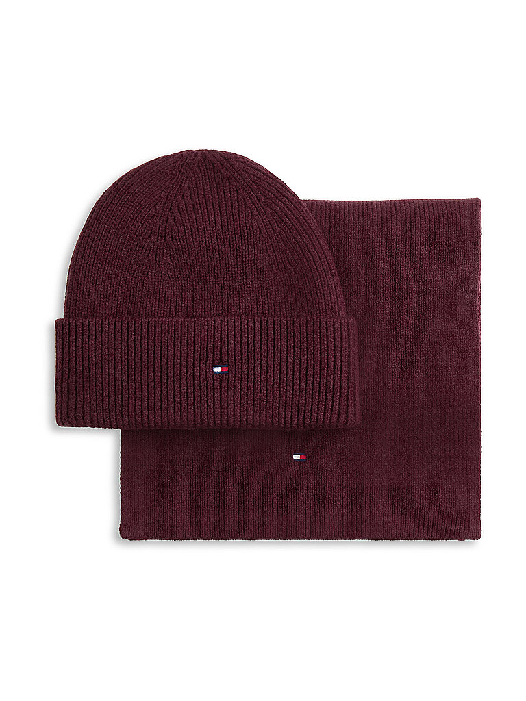 TOMMY HILFIGER Set 2-teilig Mütze und Schal dunkelrot