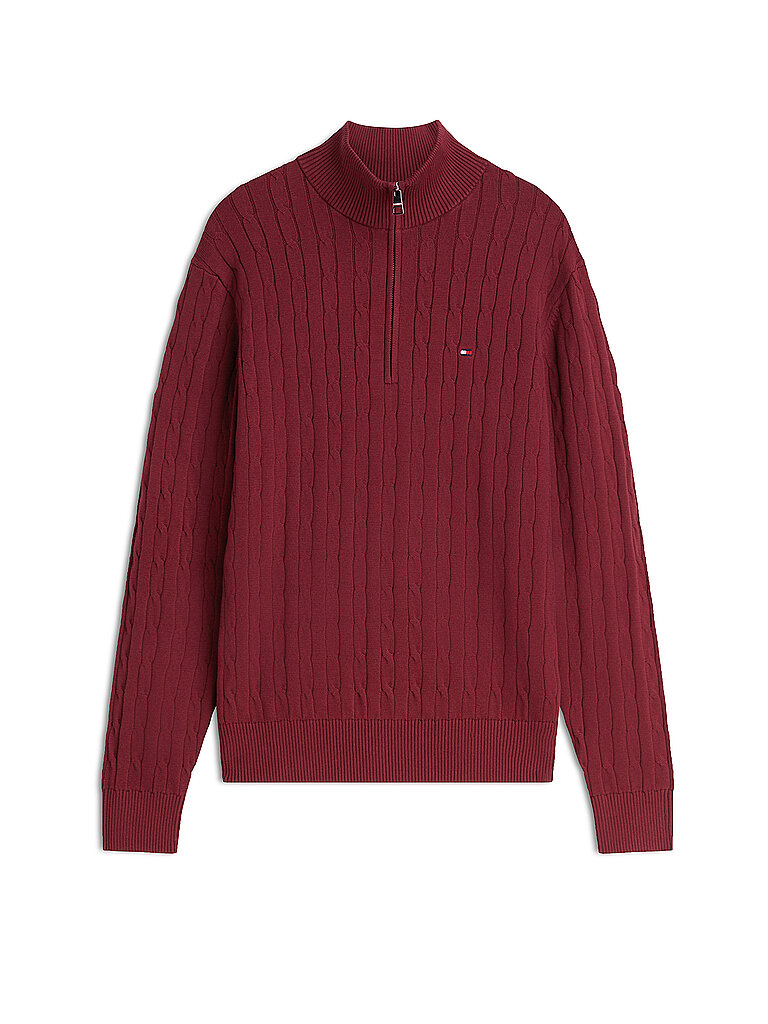 TOMMY HILFIGER Troyer Pullover  dunkelrot | XXL