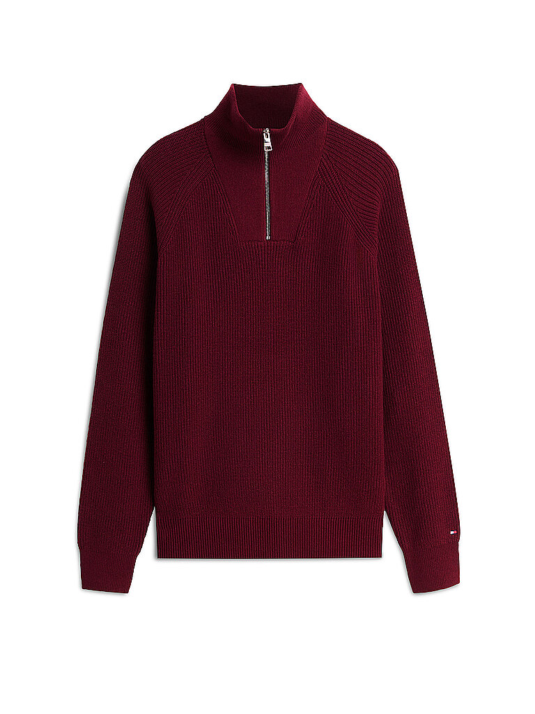 TOMMY HILFIGER Troyer Pullover dunkelrot | XXL
