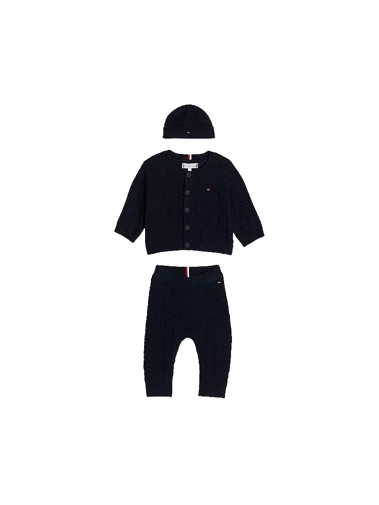 TOMMY HILFIGER | Baby Set 3-tlg Strickjacke, Mütze und Strickhose | dunkelblau