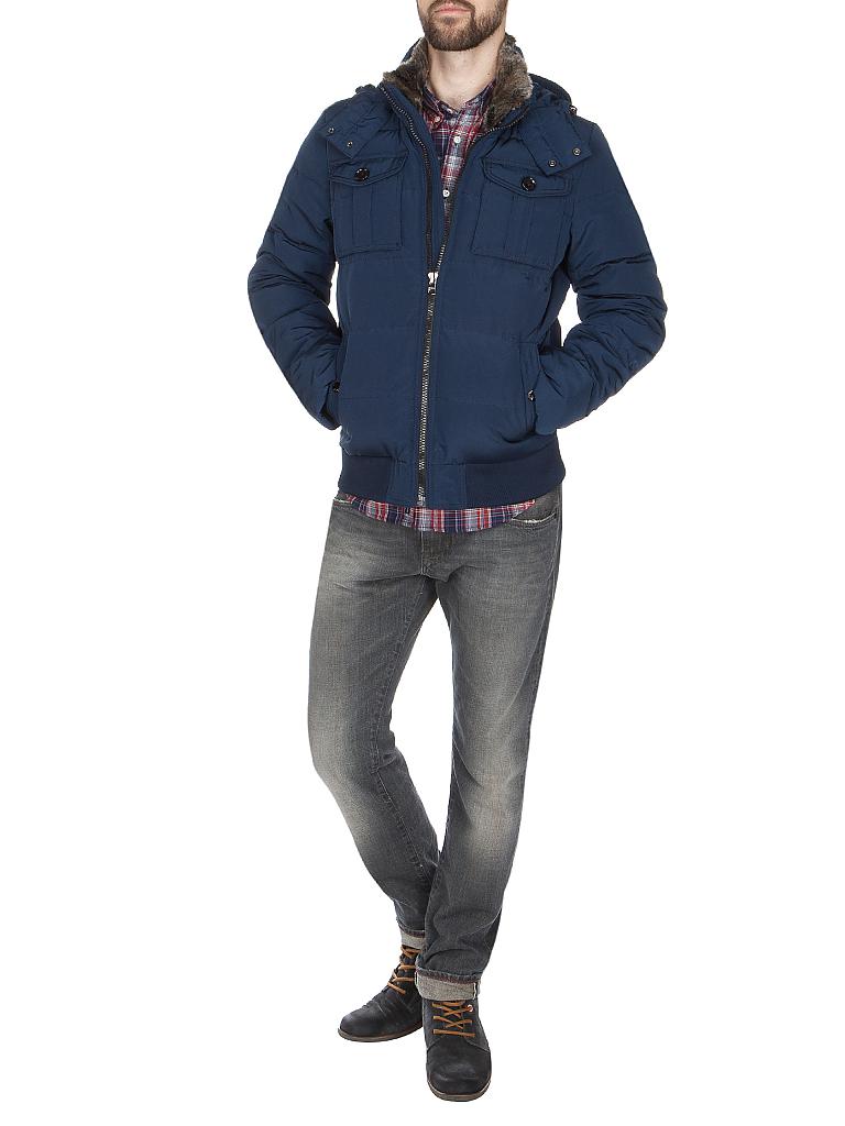 Tommy Hilfiger Blaue Polyester Jacke Mit Reissverschluss Und Rollkragen