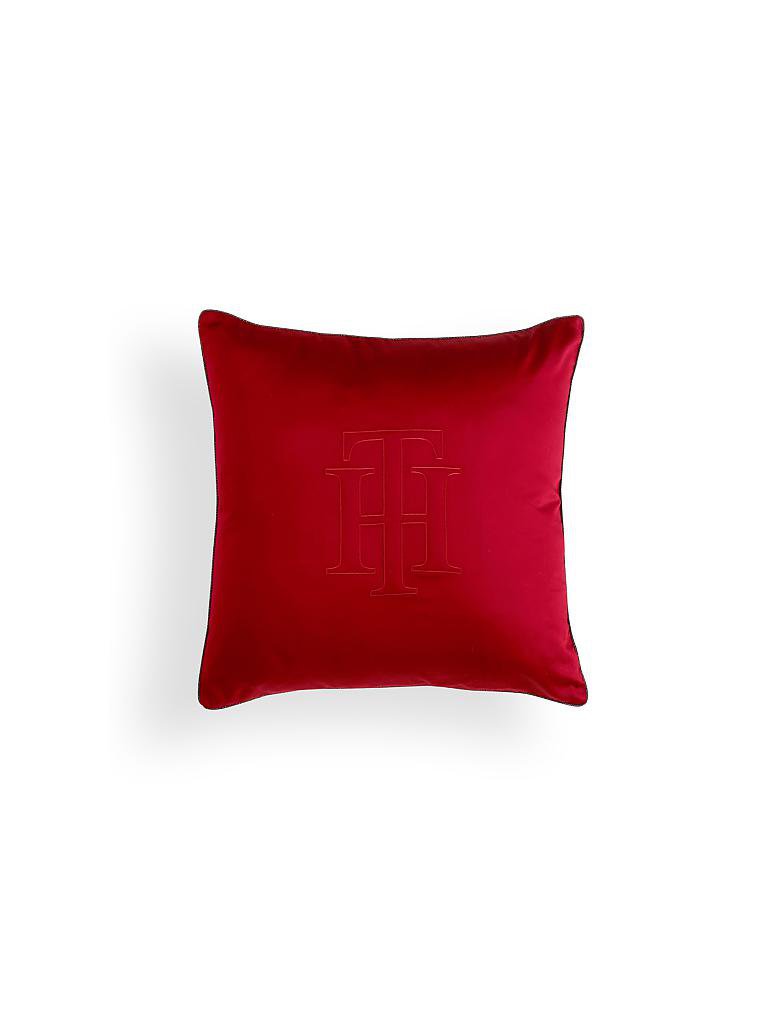 TOMMY HILFIGER | Uni Satin TH Logo Kissenhülle 50x50cm (Bordeaux) | rot