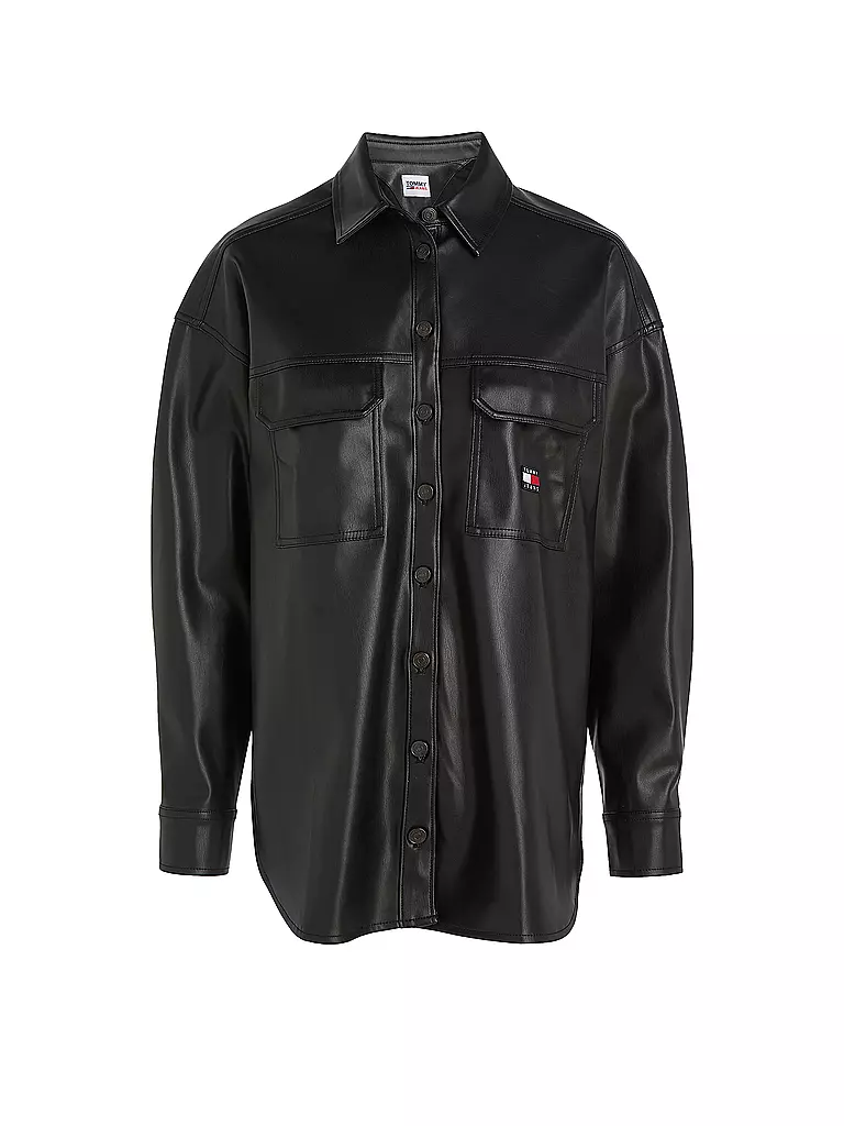 TOMMY JEANS | Overshirt in Lederoptik | schwarz