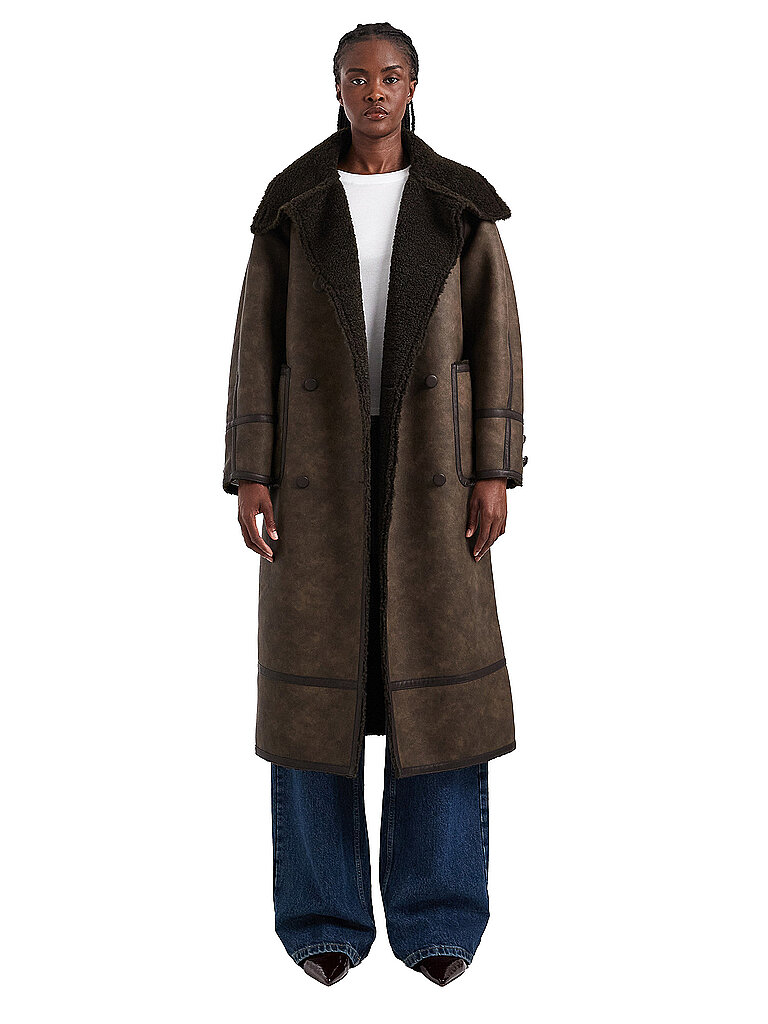TOPSHOP Mantel in Lederoptik braun | L