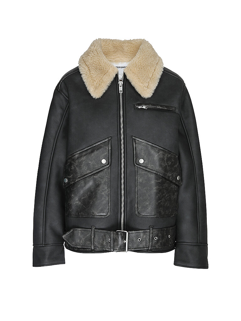 TOPSHOP Jacke in Lederoptik schwarz | S