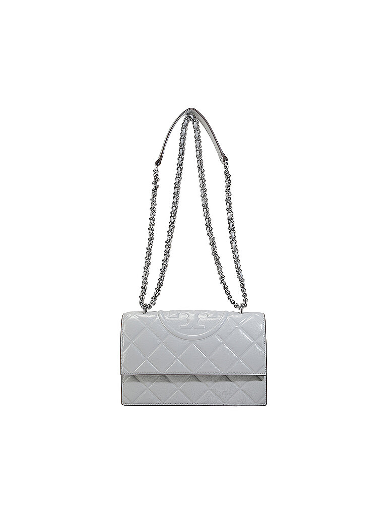 TORY BURCH Ledertasche - Schultertasche FLEMING SMALL grau