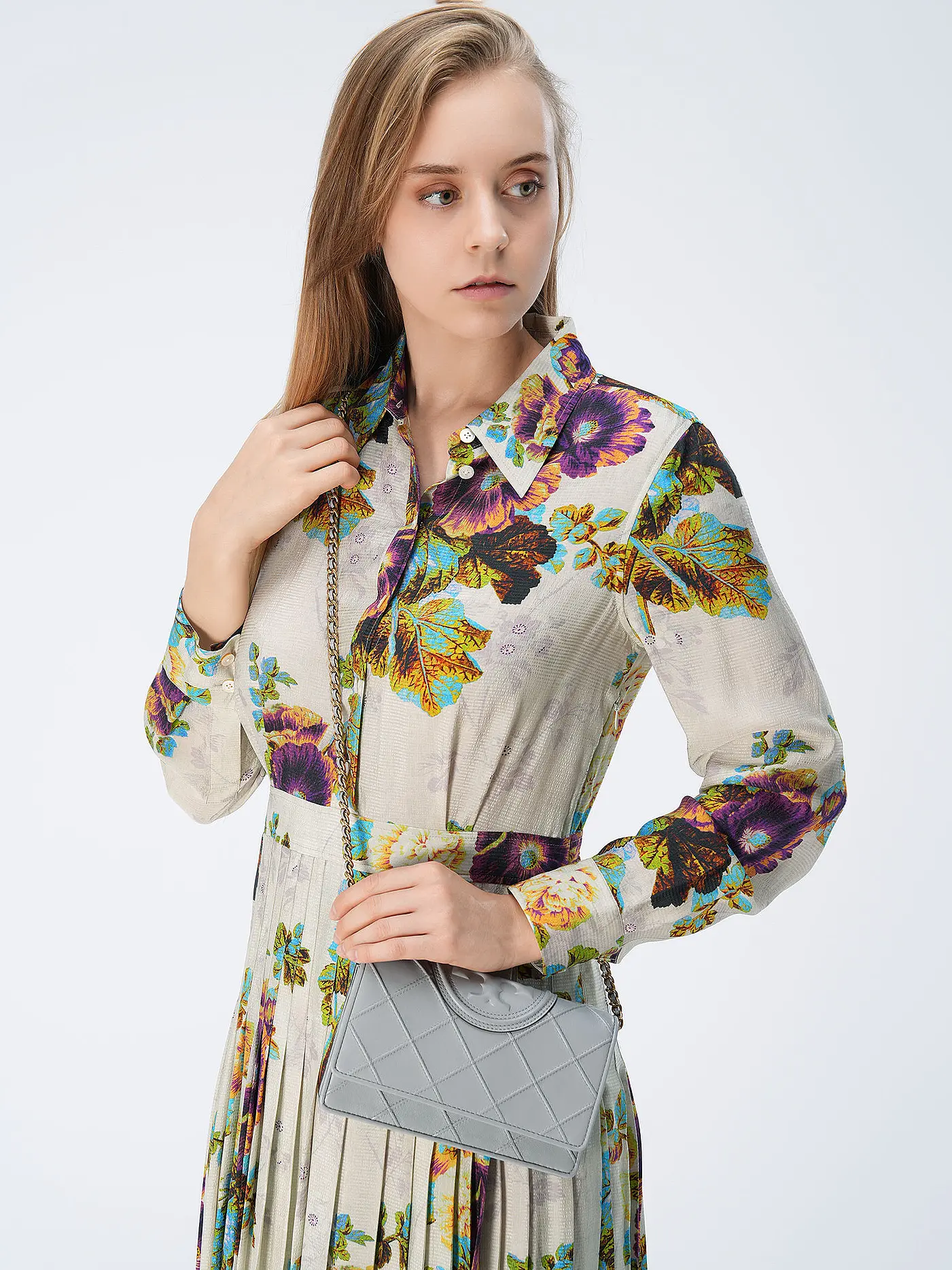 TORY BURCH | Ledergeldbörse FLEMING SOFT | hellgrau