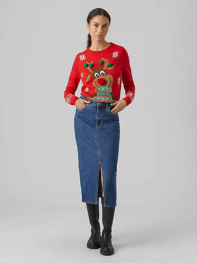 VERO MODA | Pullover VMNEWFROSTYDEER | rot