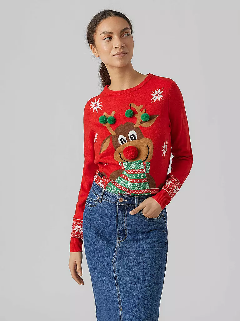 VERO MODA | Pullover VMNEWFROSTYDEER | rot