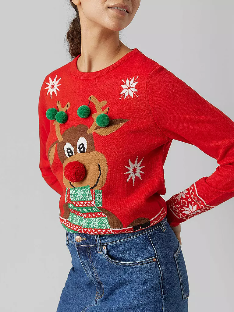 VERO MODA | Pullover VMNEWFROSTYDEER | rot