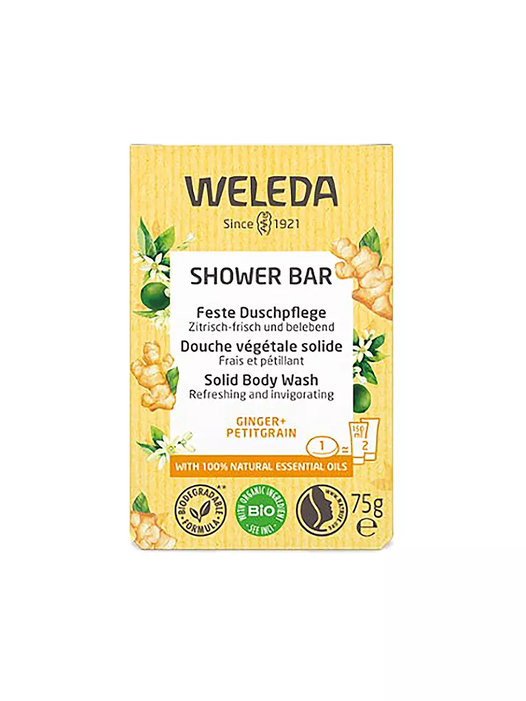 WELEDA | Feste Duschpflege Ginger+Petitgrain 75g | gelb