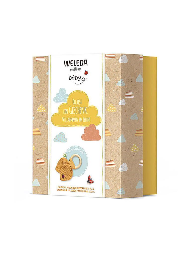 WELEDA | Geschenkset - Babypflege Calendula mit Holzgreifling 75ml / 200ml | transparent