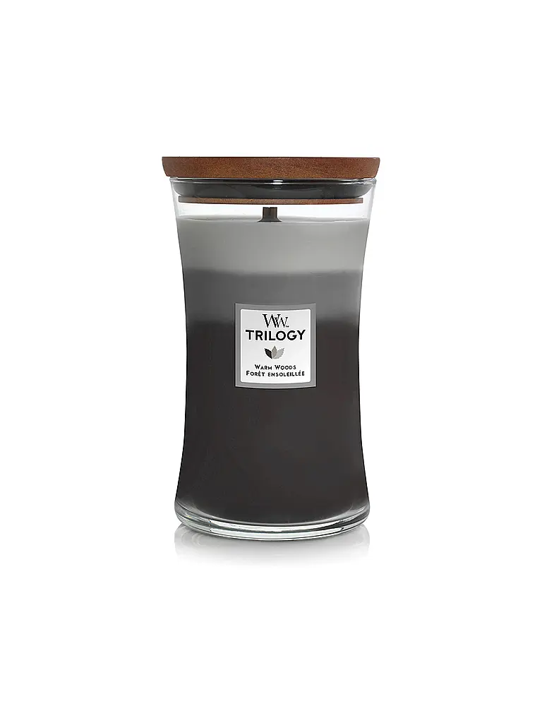WOODWICK | Sanduhrkerze Knisterdocht 454g Triology Warm Woods | Grau