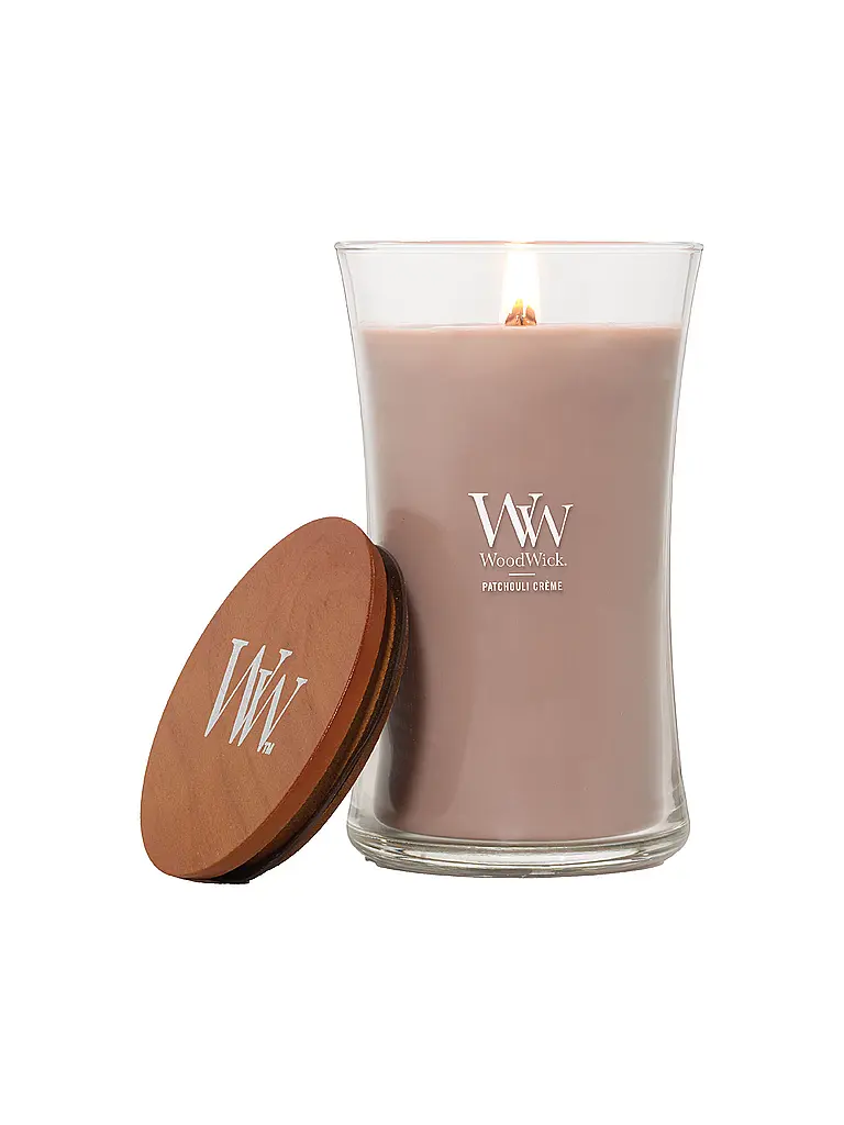 WOODWICK | Sanduhrkerze Knisterdocht 610g Large Patchouli Creme | 